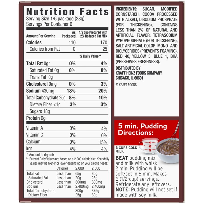 Sugar free pudding mix nutrition facts