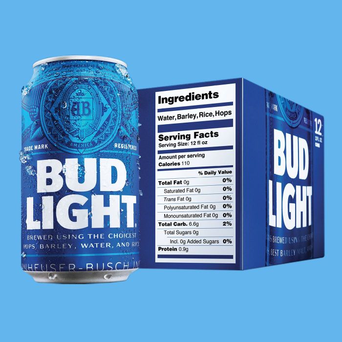 Bud light 12 oz nutrition facts