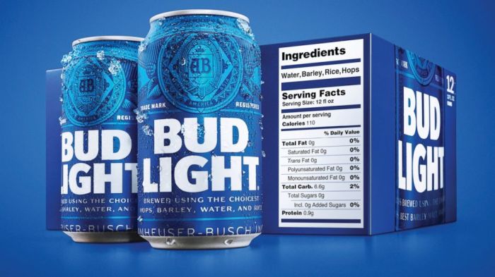 Bud light 12 oz nutrition facts