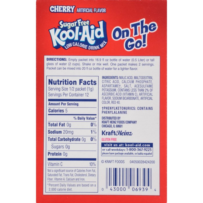 Nutrition facts kool aid packet