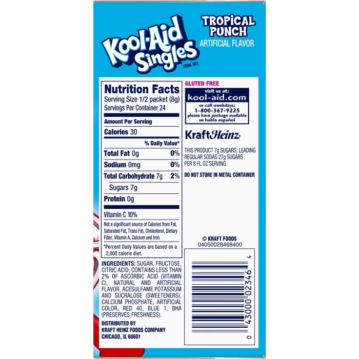 Nutrition facts kool aid packet