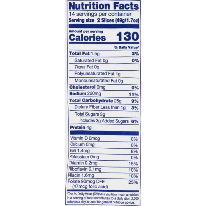 Sara lee bread 45 calories nutrition facts